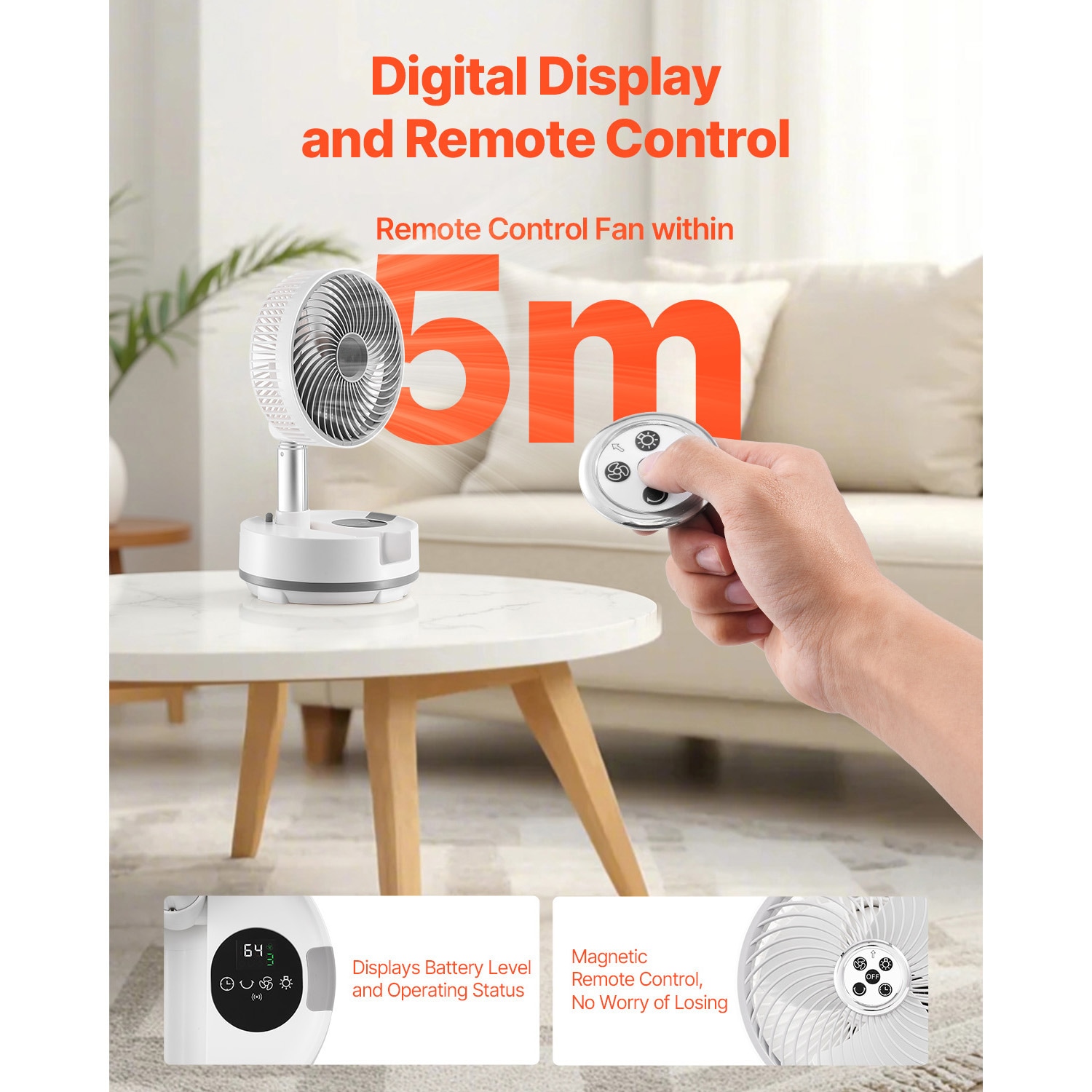 8 Inch Foldable Rechargeable Oscillating Fan 3 In 1 Remote 8 Speeds_voghion.com